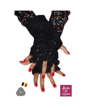 Mitaines Mohair tréfles strass  Noires Ariane Lespire