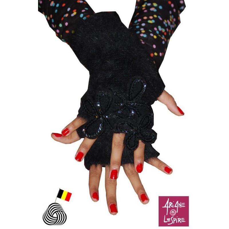 Mitaines Mohair tréfles strass  Noires Ariane Lespire