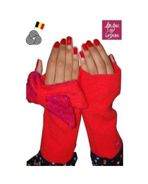Mitaines noeud  Papillon abricot Ariane Lespire laine bouilie