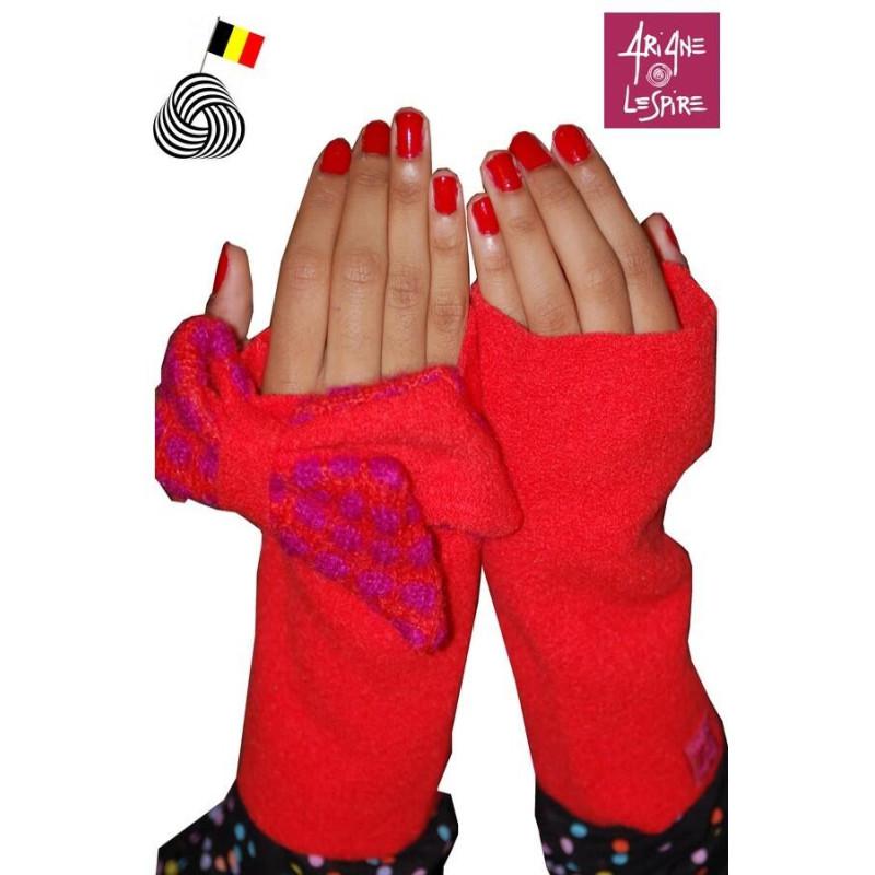 Mitaines noeud  Papillon abricot Ariane Lespire laine bouilie