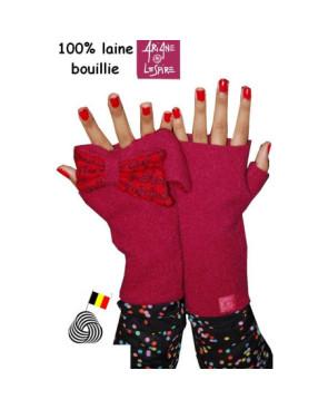 Mitaines noeud  Papillon fushia Ariane Lespire laine bouilie