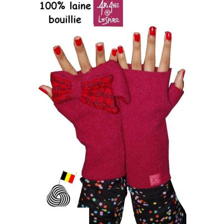 Mitaines noeud  Papillon fushia Ariane Lespire laine bouilie