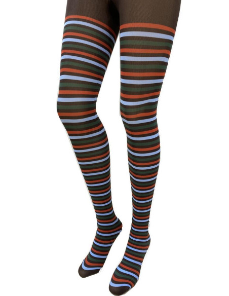 Collant-Opaque-Rayures-Funny-marron-vert