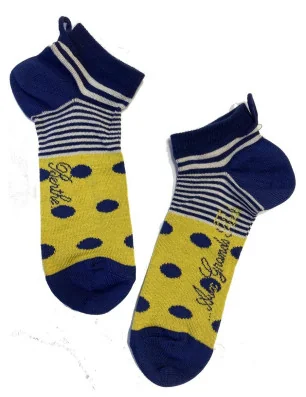 Socquettes Berthe aux grands Pieds fleurs poétique pois et rayures bleu jaune