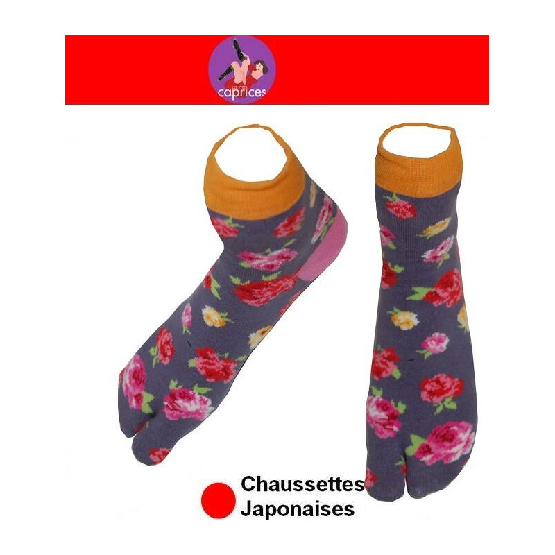Chaussettes japonaises Coton grises à fleurs