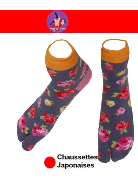 Chaussettes japonaises Coton grises à fleurs