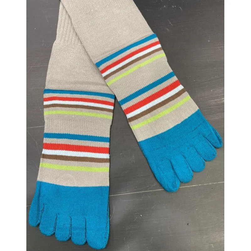 chaussettes-5-doigts-multi-rayures-gris-turquoise-coton-les-petits-caprices