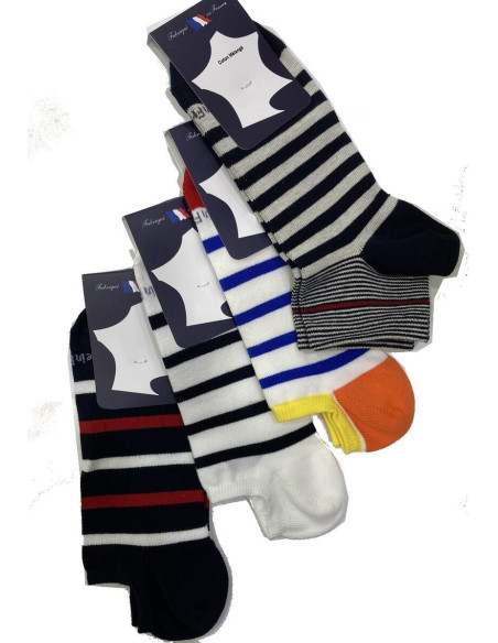 Assortiment-de-4-paires-Socquette-fil-d-ecosse-Perrin-Homme-rayures-mariner-a-plat-eventail