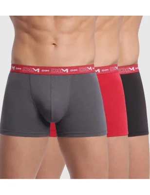 LOT-de-3-boxers-dim-coton-stretch-noir-rouge-antracithe