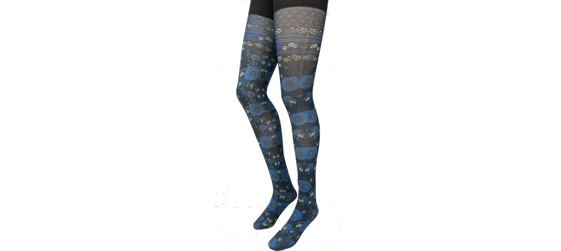 Collant-opaque-imprimé-fleurs-de-lotus-verts-profil