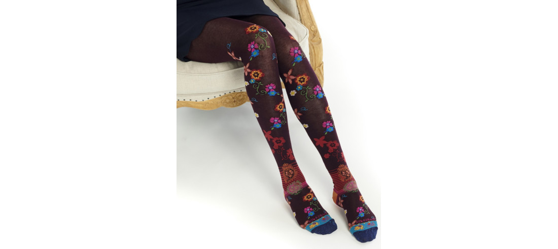 Collant-coton-hiver-Dub-et-Drino-DRIN637-bouquet-fleuri
