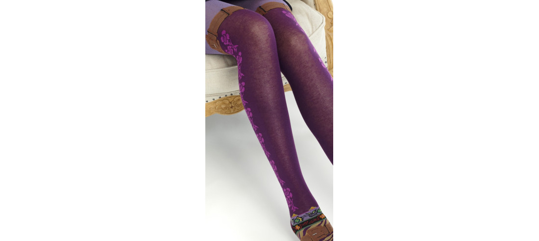 COLLANT-DUB-ET-DRINO-COTON-DRIN620-parme-fleuri-effet-boucle-détail-avant