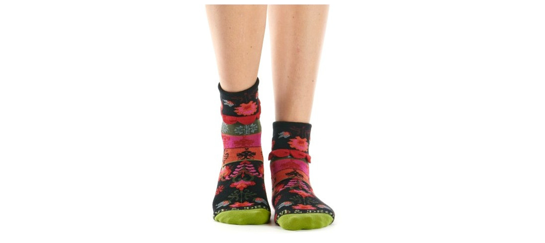 Chaussette-Revers-Dub-et-Drino-DRIN561-rouge-patchwork-fleurs-norway-avant