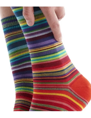 chaussettes-coton-rayures-fines-multi-vert-violet-rouge--fil-de-joie-FILRA04-détail