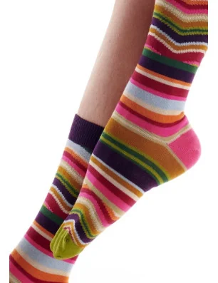 chaussettes-coton-rayures-multi-kaki-bordeaux-fil-de-joie-FILRA02-détail