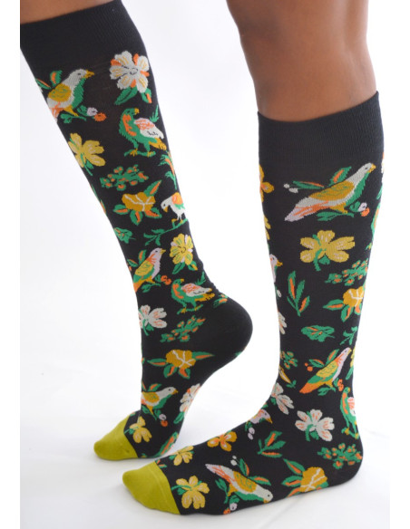 Mi-bas-Coton-Les-petits-Caprices-Oiseaux-des-fleurs-profil