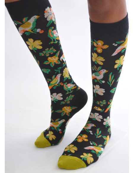 Mi-bas-Coton-Les-petits-Caprices-Oiseaux-des-fleurs-3-quarts