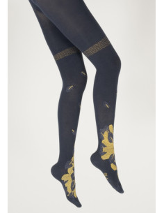 Collant-hiver-Berthe-aux-grands-pieds-marine-feurs-dorées-profil