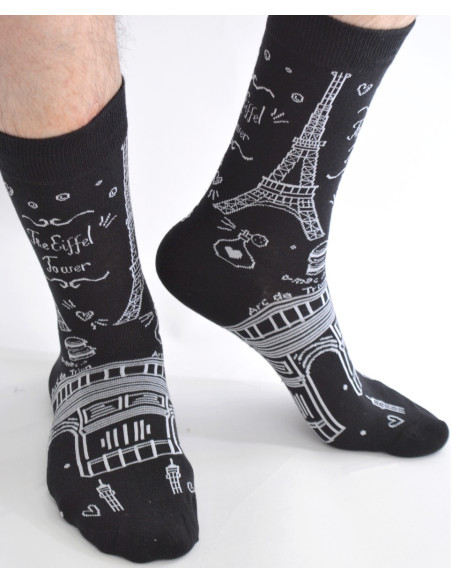 Chaussettes-les-petits-caprices-asymétriques-love-paris-tour-eiffel-arc-triumph-champs-elysée