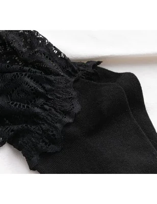 Chaussettes-Coton-large-revers-dentelle-noire-détail-dentelle