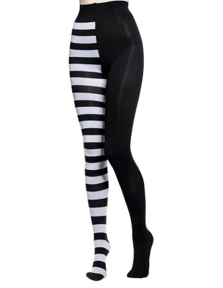 Collant-asymlmètrique-opaque-Rayures-noires-blanches-beetlejuice