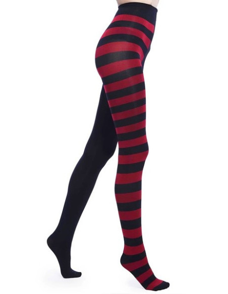 Collant-asymlmètrique-opaque-Rayures-noires-rouge-halloween