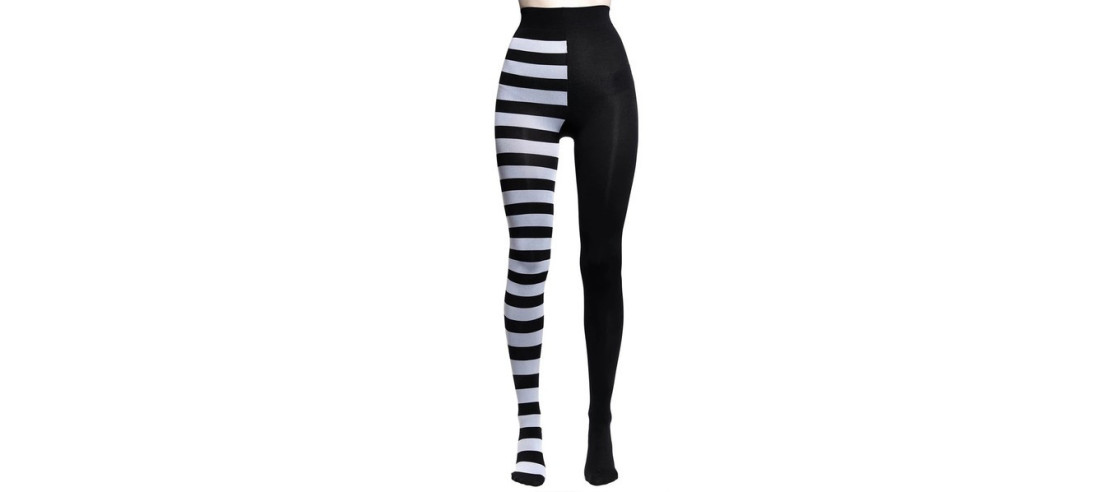 Collant-asymlmètrique-opaque-Rayures-noires-blanches-beetlejuice-face