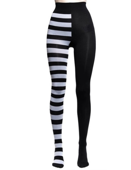 Collant-asymlmètrique-opaque-Rayures-noires-blanches-beetlejuice-face
