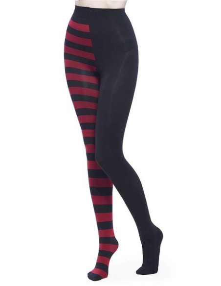 Collant-asymlmètrique-opaque-Rayures-noires-rouge-halloween-avant
