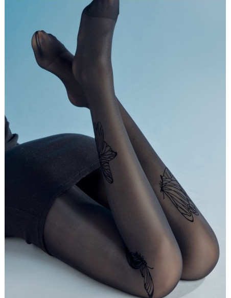 Collant-noir-semi-opaque-papillns noir-flocké