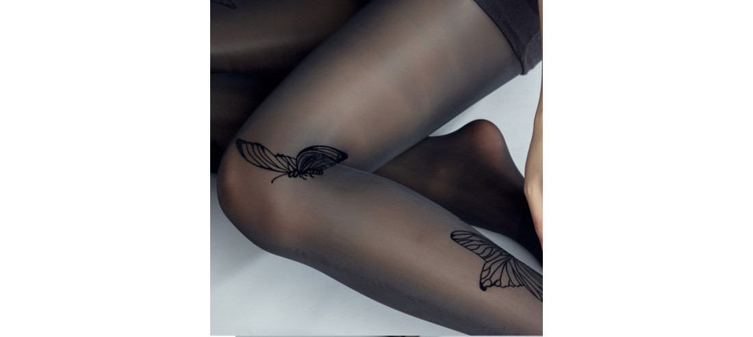 Collant-noir-semi-opaque-papillns noir-flocké-détail