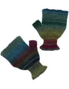 Mitaines-5-doigts-Laine-tricotée-rayures-brun-rouge 2