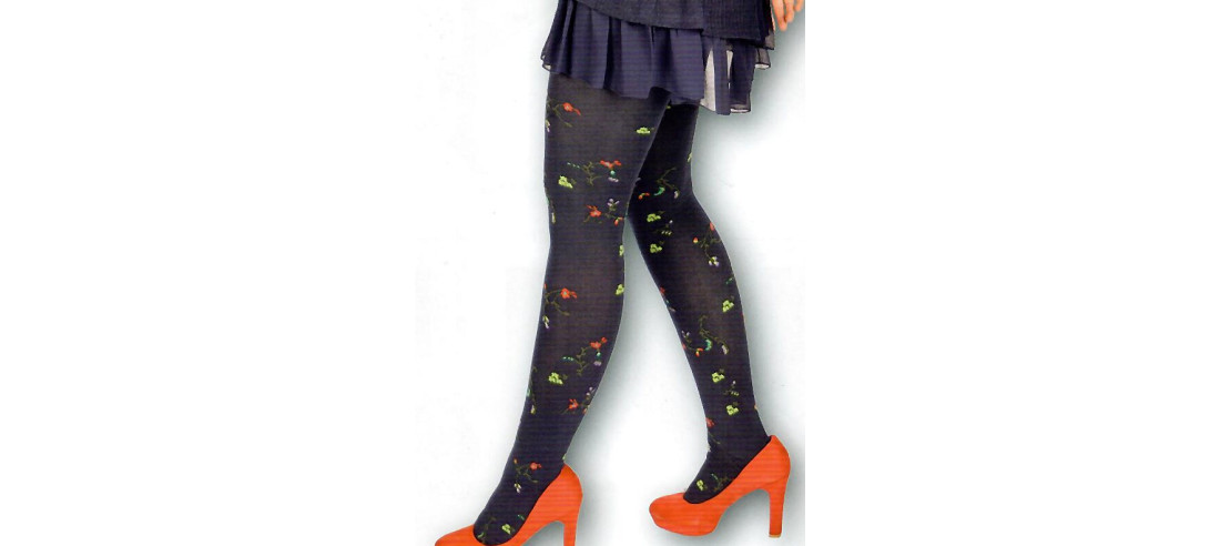 Collant-hiver-Cronert-coton-bio-indigo-petite-fleurs-72457-détail