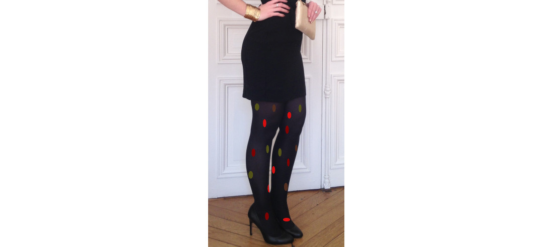 Collant-opaque-Micro-60-Gros-pois-base -noir-tendance-rouge-kaki-brun