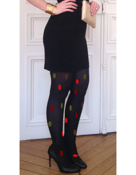 Collant-opaque-Micro-60-Gros-pois-base -noir-tendance-rouge-kaki-brun