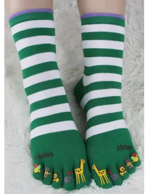 chausettes-coton-les-petits-caprices-5-doigts-de-pieds-rayures-bi-colore-vert-Africa