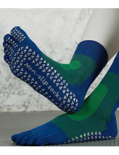 Chaussettes-coton-5-Doigts-Yoga-Pilates-Anti-dérapantes-brique-verte-avant-profil