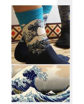  Chaussettes coton vague Hokusai art sock