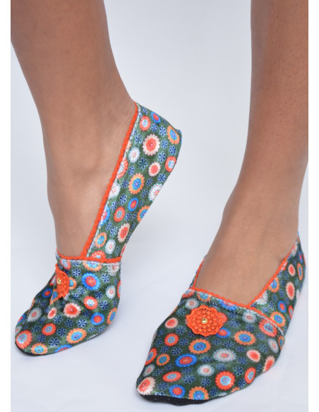 Chausson-velours-imprimé-les-petits-caprices-ta-ta-ta-orangel-avant-3-quarts