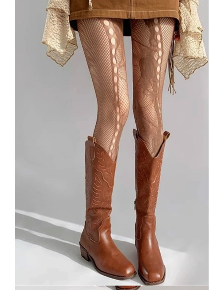 Collant-Resille-florale-lpc-marron