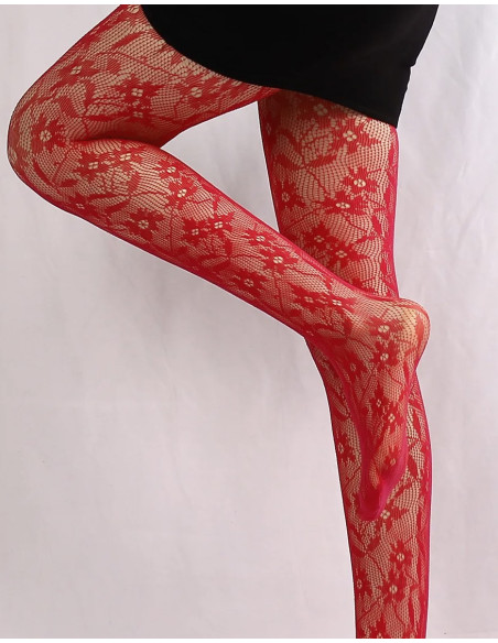 Collant-Resille-dentelle-florale-lpc-ROUGE-profil