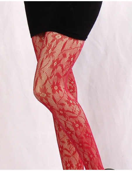 Collant-Resille-dentelle-florale-lpc-ROUGE-détail