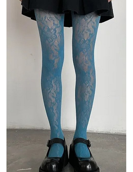 collant cobalt dentelle florale Les petits caprices