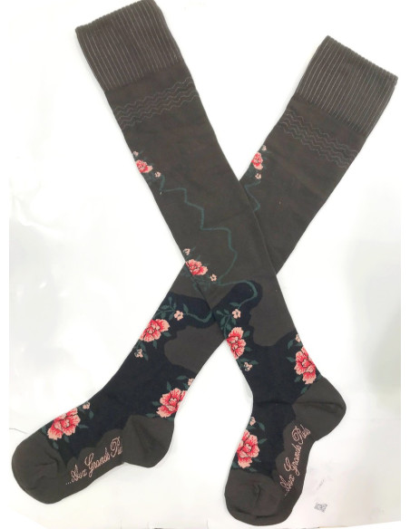 Jambière-Berthe-aux-grands-pieds-oeillets-fleuris-choco-coton