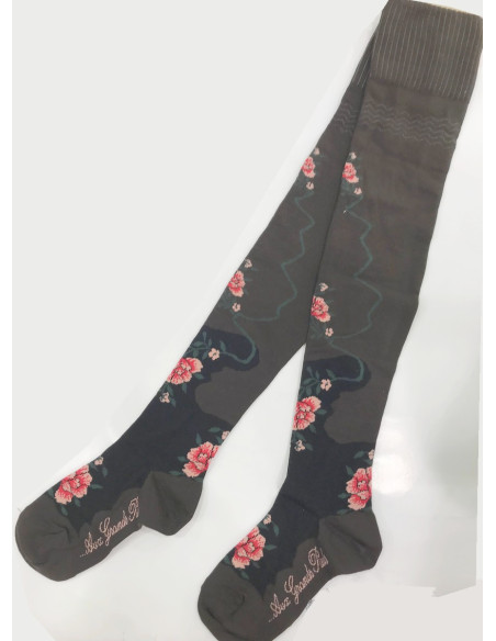 Jambière-Berthe-aux-grands-pieds-oeillets-fleuris-choco-coton-bouquet-fleuri