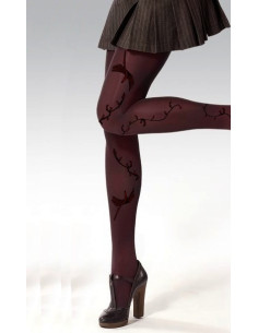 Collant-berthe-aux grands-pieds--opaque-chiné-rouge-oiseaux de feux-fleuri-prune
