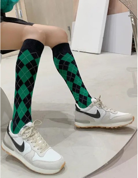 MI-BAS-coton-Argyle-noir-et-vert