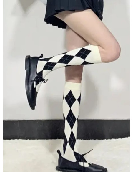 MI-BAS-coton-Argyle-noir-et-blanc