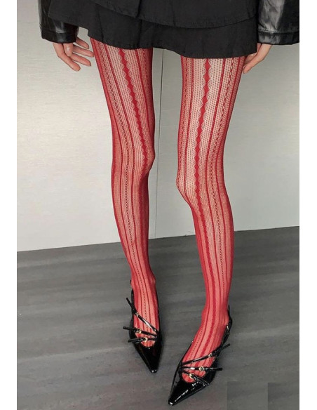 Collant-Resille-dentelle-verticale-rouge-bordeaux