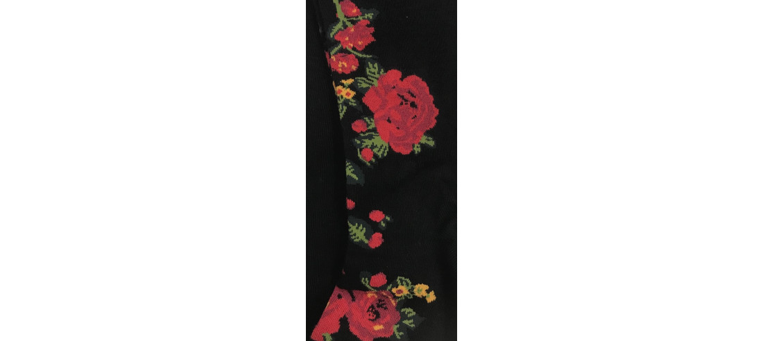 Collant-hiver-Cronert-coton-bio-noir-Bouquets-plumetis-roses-détail